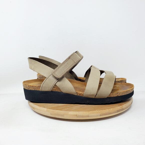 Naot Sandals Womens 39 Kayla Brown Leather Strappy Low Wedge Comfort Shoes - Picture 1 of 14